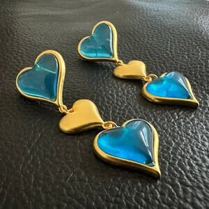 Blue Heart Chunky Dangle Earrings